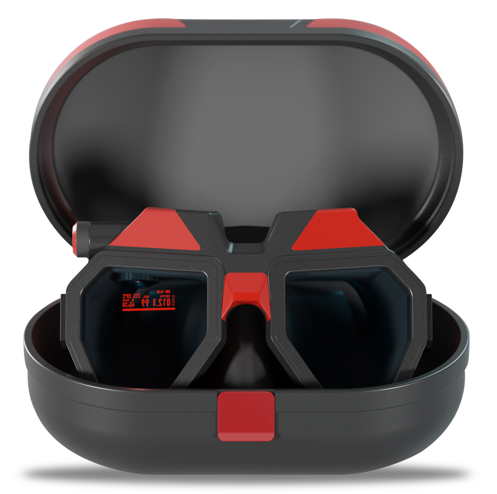 Smart dive mask inside charging case